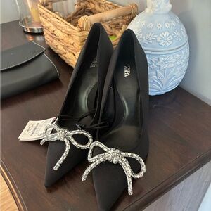 Zara Elegant Black Heels with Silver Embellishment